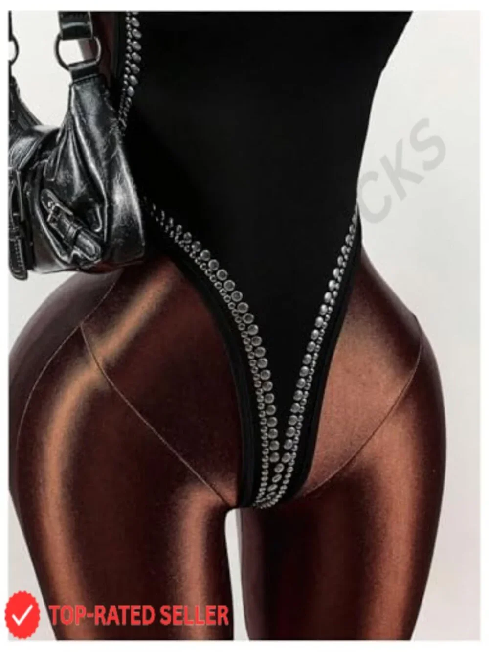 Studded Thong Bodysuit Glitter Backless Leotard Sleeveless Party Top